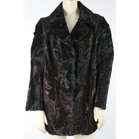 Vintage Dark Brown Lamb Fur Collared Short Coat Size S - Picture 5 of 10